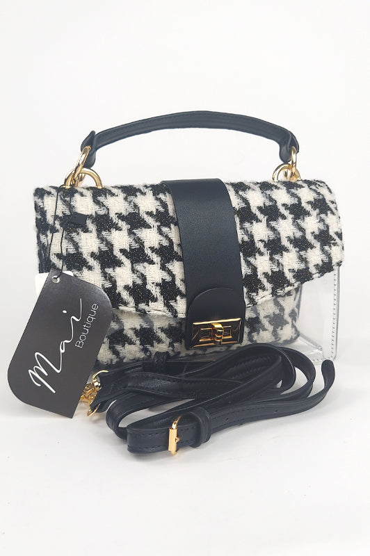 2In1 Houndstooth Tweed Black Clutch