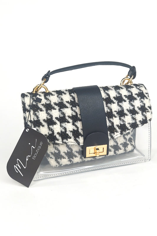 2In1 Houndstooth Tweed Black Clutch