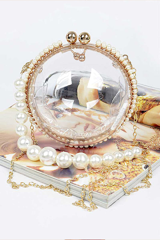 Faux Pearl Transparent With Pearl Handle Clutch