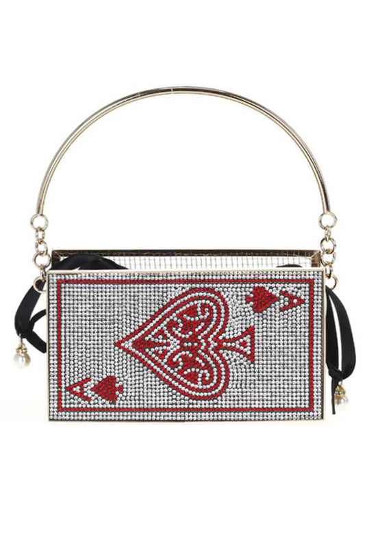 Rhinestone Ace card Metal Handle Clutch